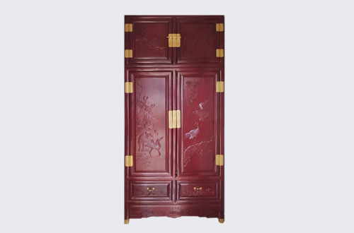 凤台高端中式家居装修深红色纯实木衣柜